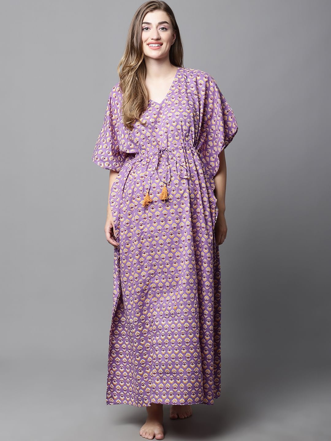 Purple & Yellow Floral Maternity Kaftan