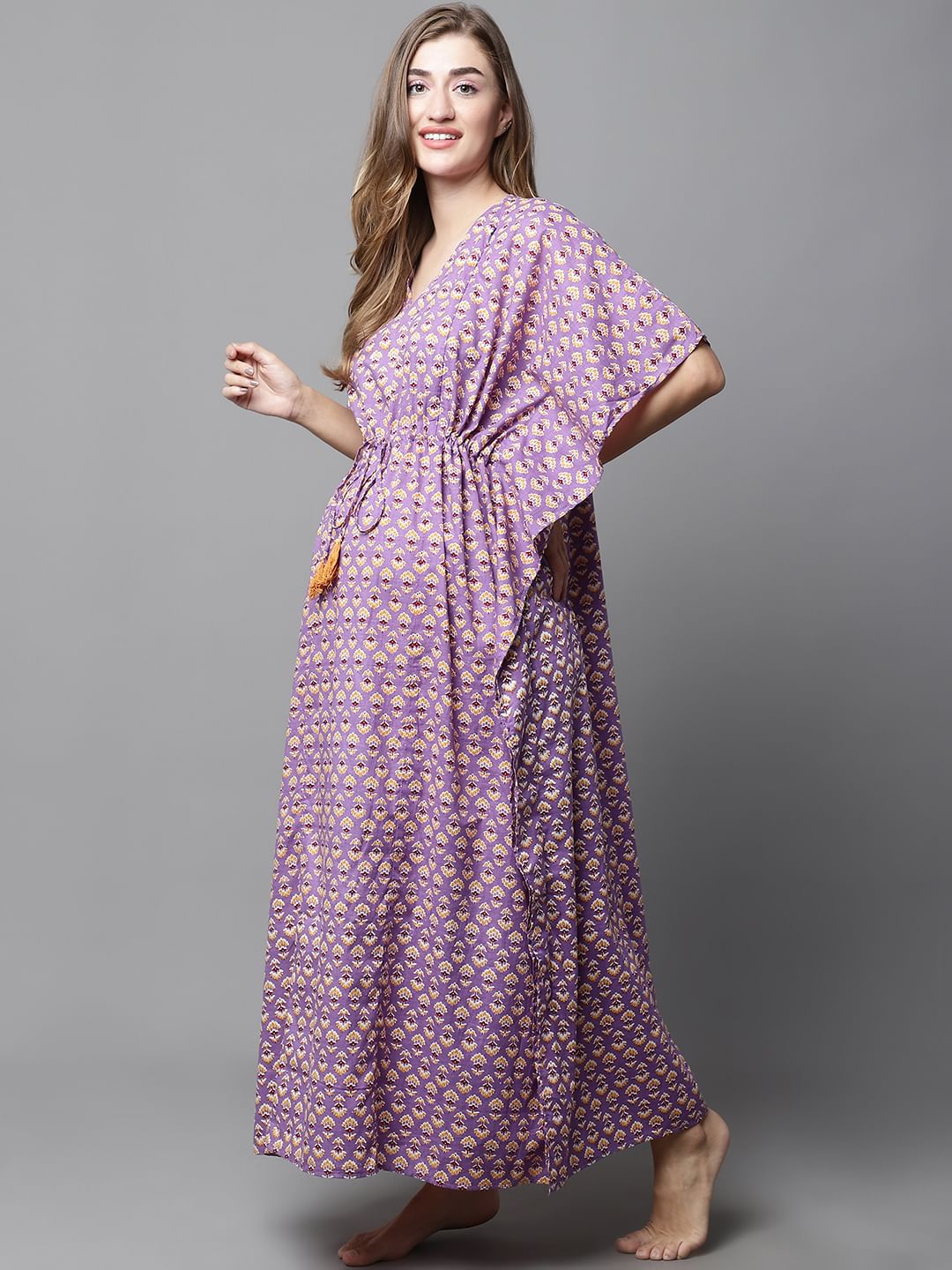 Purple & Yellow Floral Maternity Kaftan