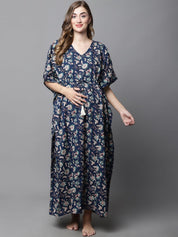 Navy Blue Floral Maternity Kaftan