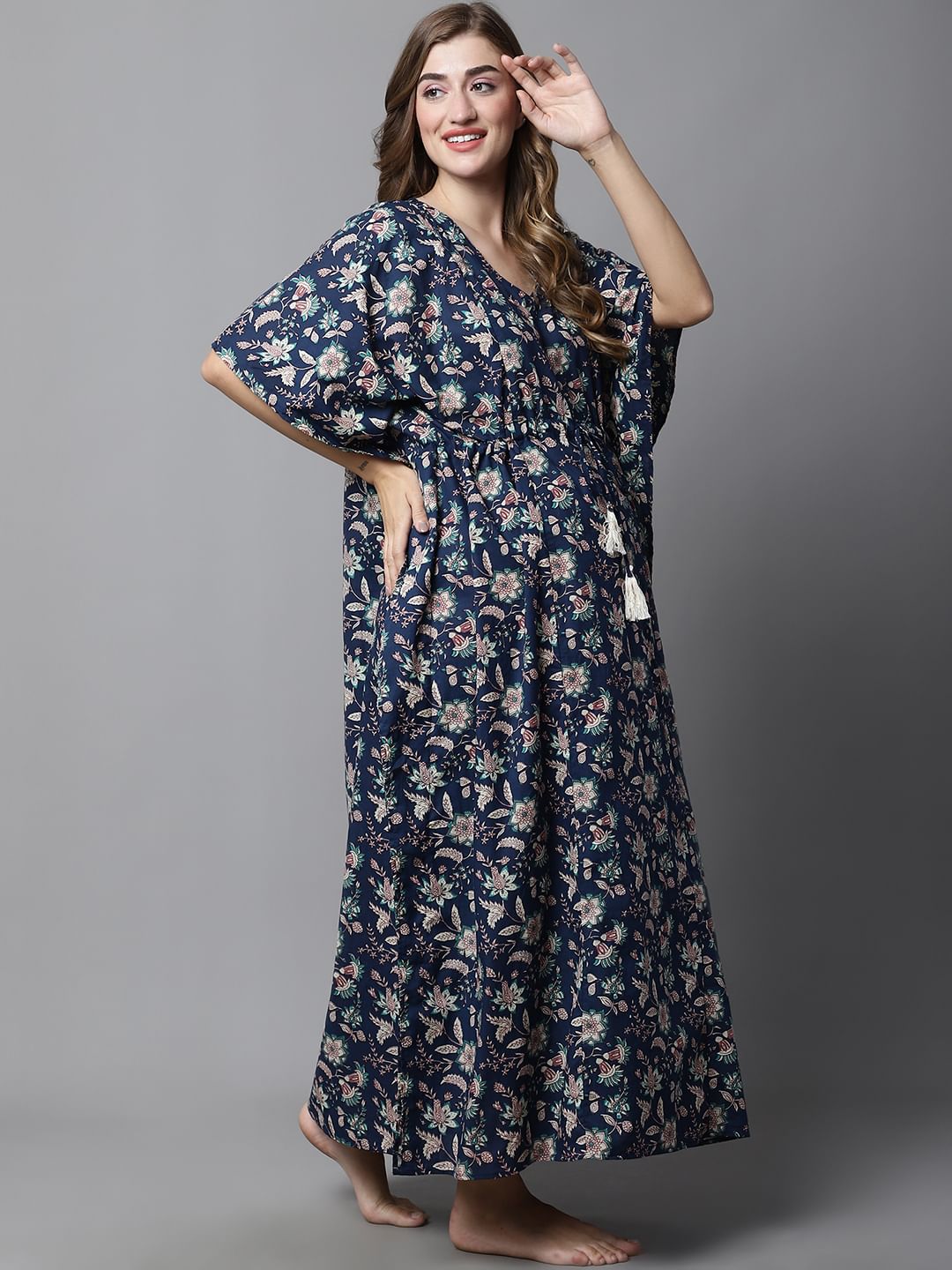 Navy Blue Floral Maternity Kaftan