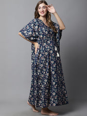 Navy Blue Floral Maternity Kaftan
