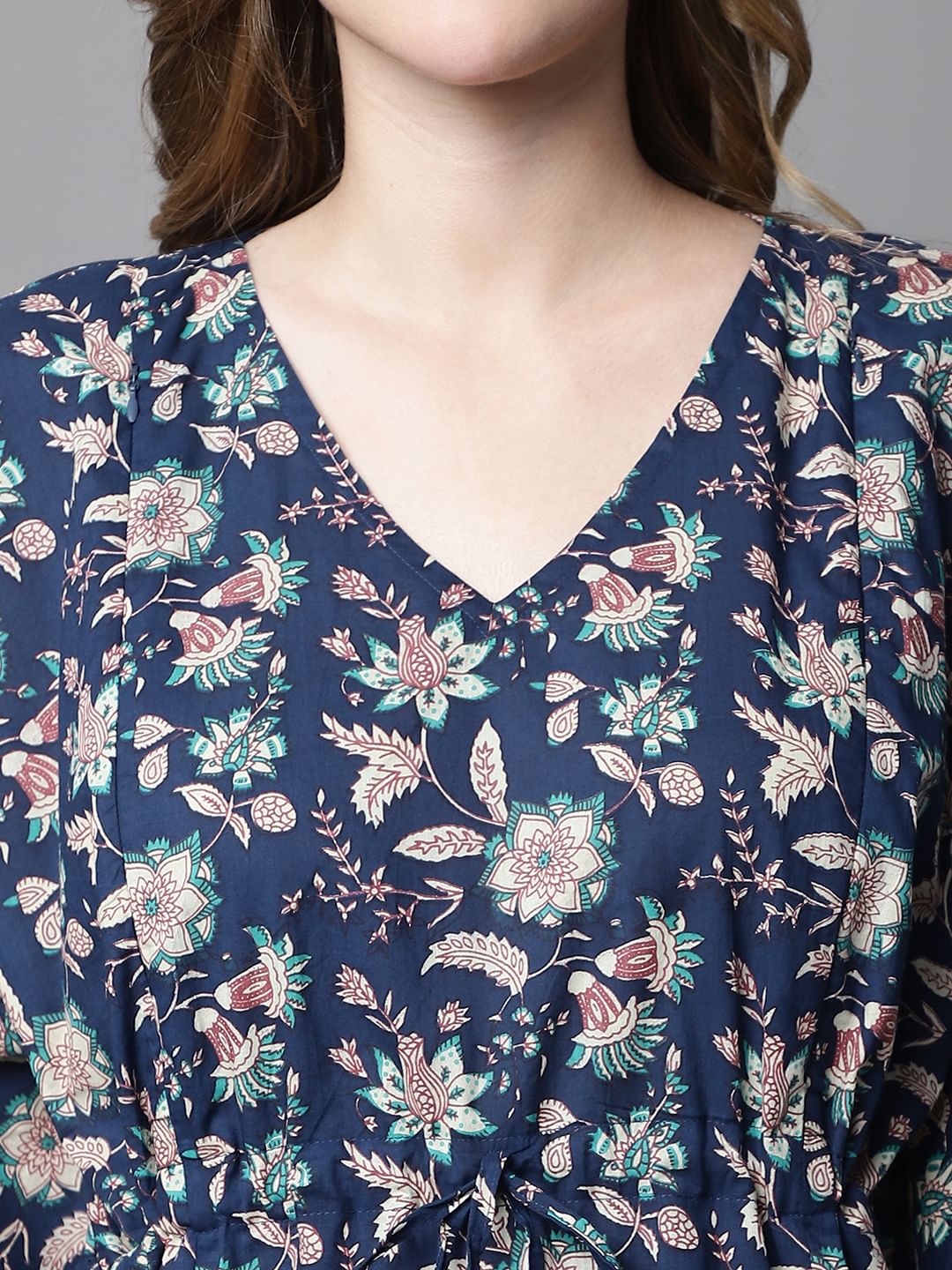 Navy Blue Floral Maternity Kaftan