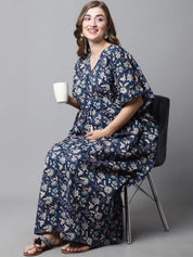 Navy Blue Floral Maternity Kaftan