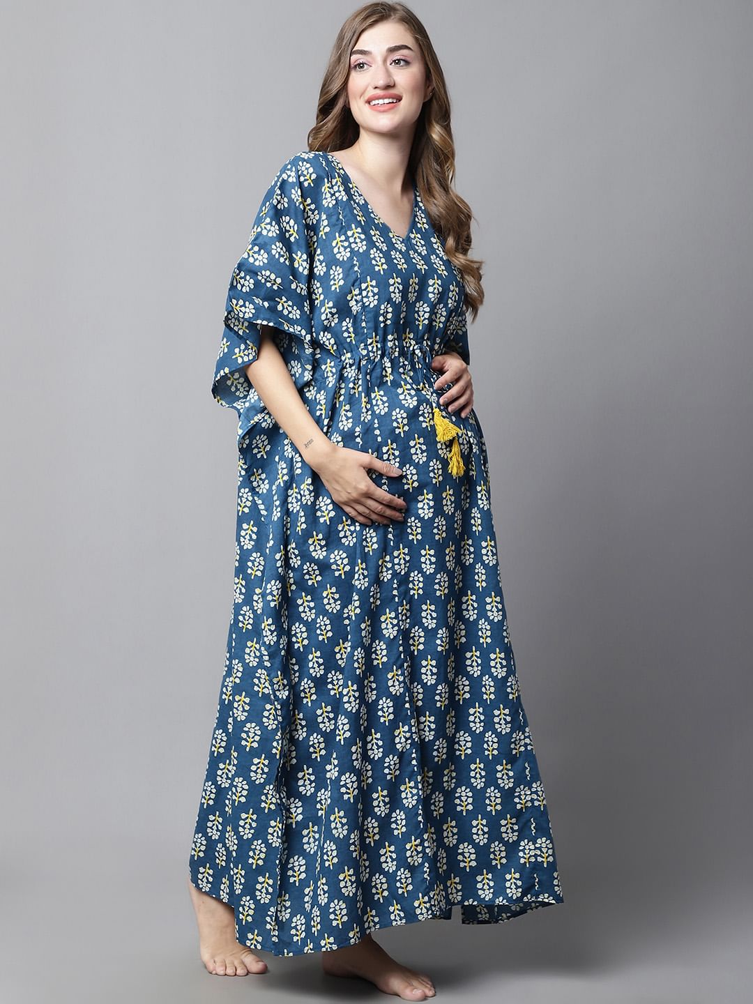 Navy Blue Floral Maternity Kaftan