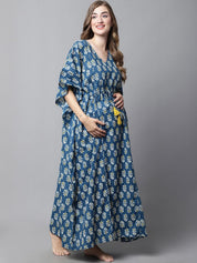 Navy Blue Floral Maternity Kaftan