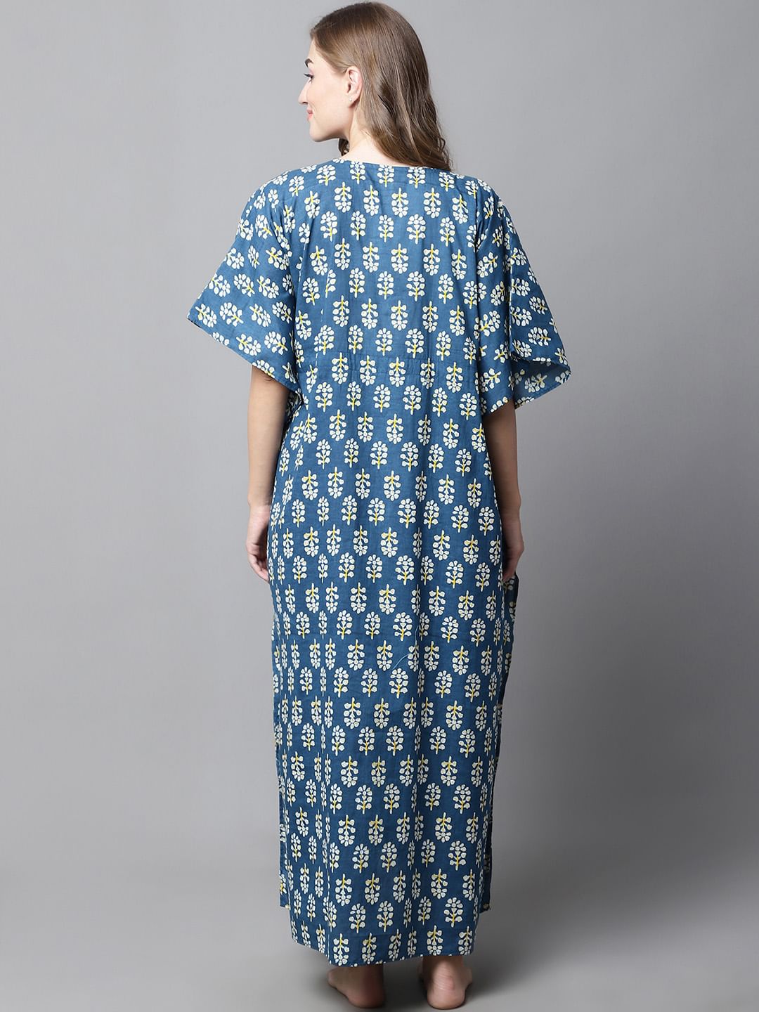 Navy Blue Floral Maternity Kaftan