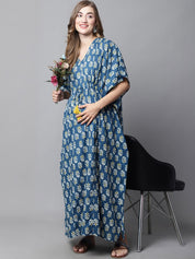 Navy Blue Floral Maternity Kaftan