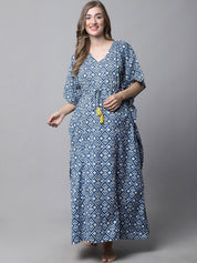 Navy Blue Floral Maternity Kaftan