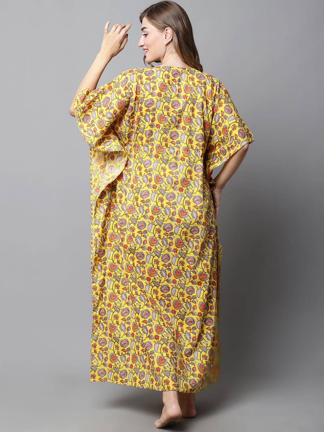 Yellow & Red Floral Maternity Kaftan