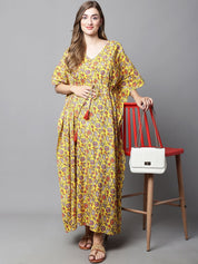Yellow & Red Floral Maternity Kaftan