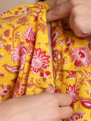Yellow & Red Cotton Floral Maternity Kaftan