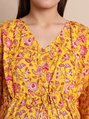 Yellow & Red Cotton Floral Maternity Kaftan