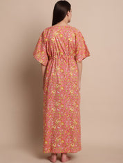 Peach & Yellow Cotton Floral Maternity Kaftan
