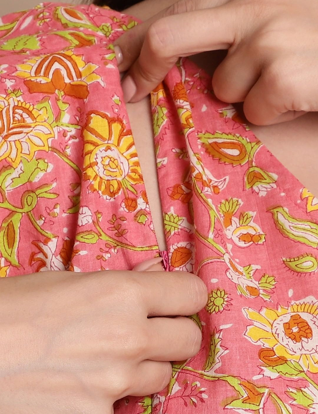 Peach & Yellow Cotton Floral Maternity Kaftan