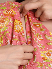 Peach & Yellow Cotton Floral Maternity Kaftan