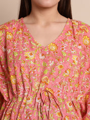 Peach & Yellow Cotton Floral Maternity Kaftan