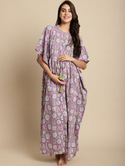 Purple Floral Cotton Maternity Kaftan