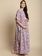 Purple Floral Cotton Maternity Kaftan