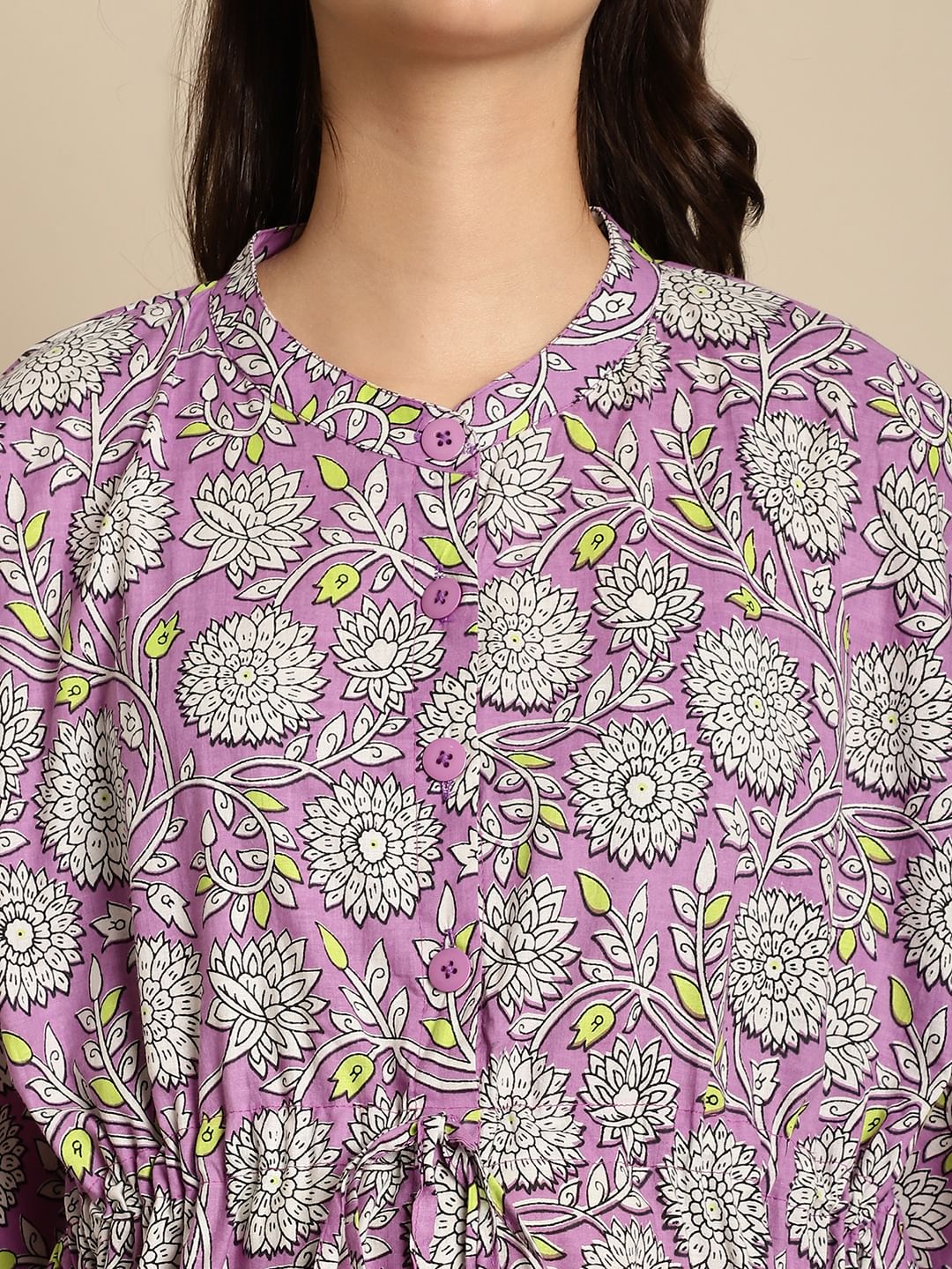 Purple Floral Cotton Maternity Kaftan