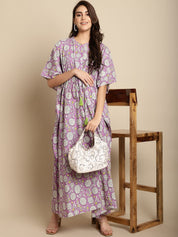 Purple Floral Cotton Maternity Kaftan