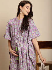 Purple Floral Cotton Maternity Kaftan
