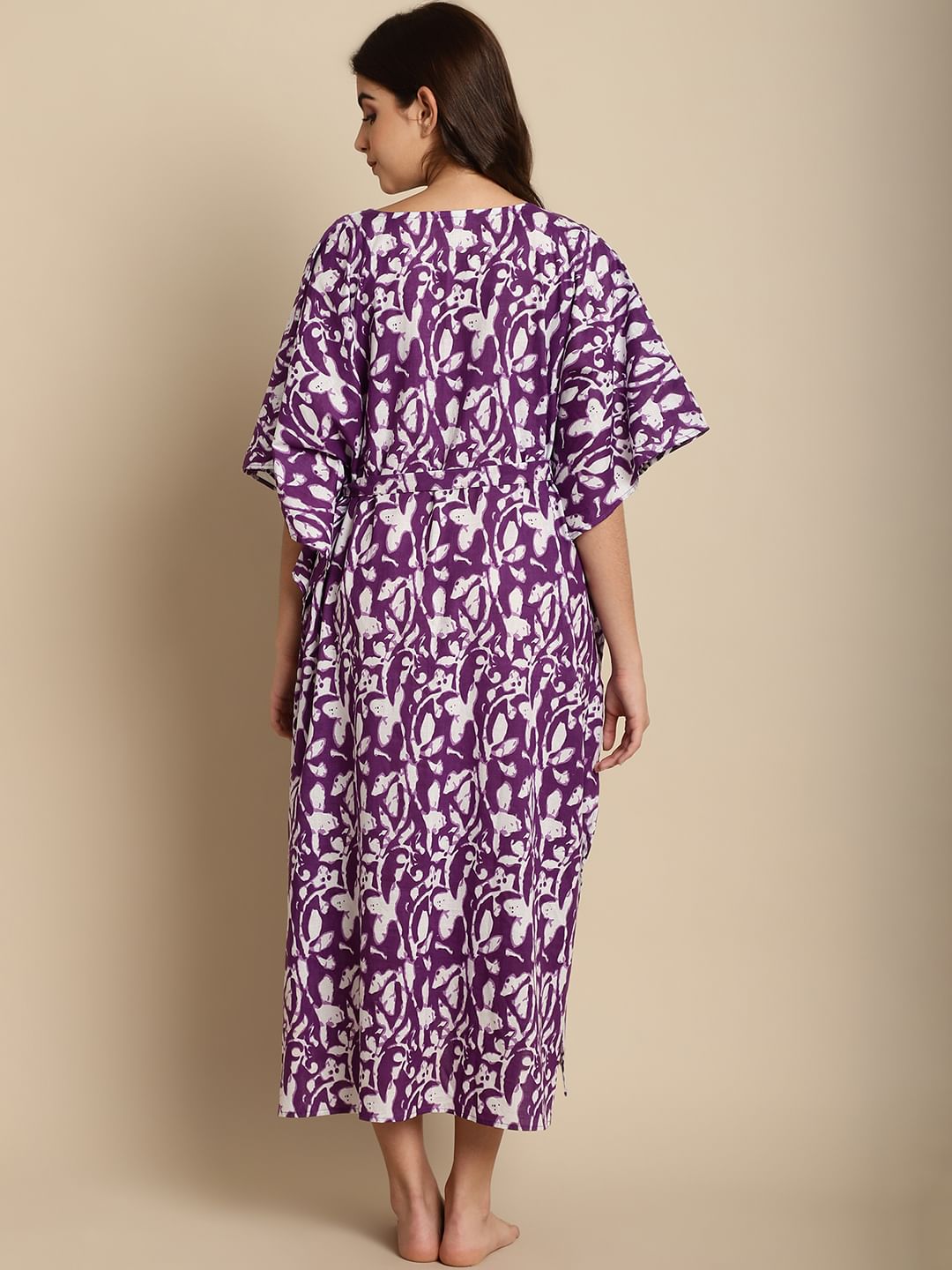 Purple Floral Cotton Maternity Kaftan