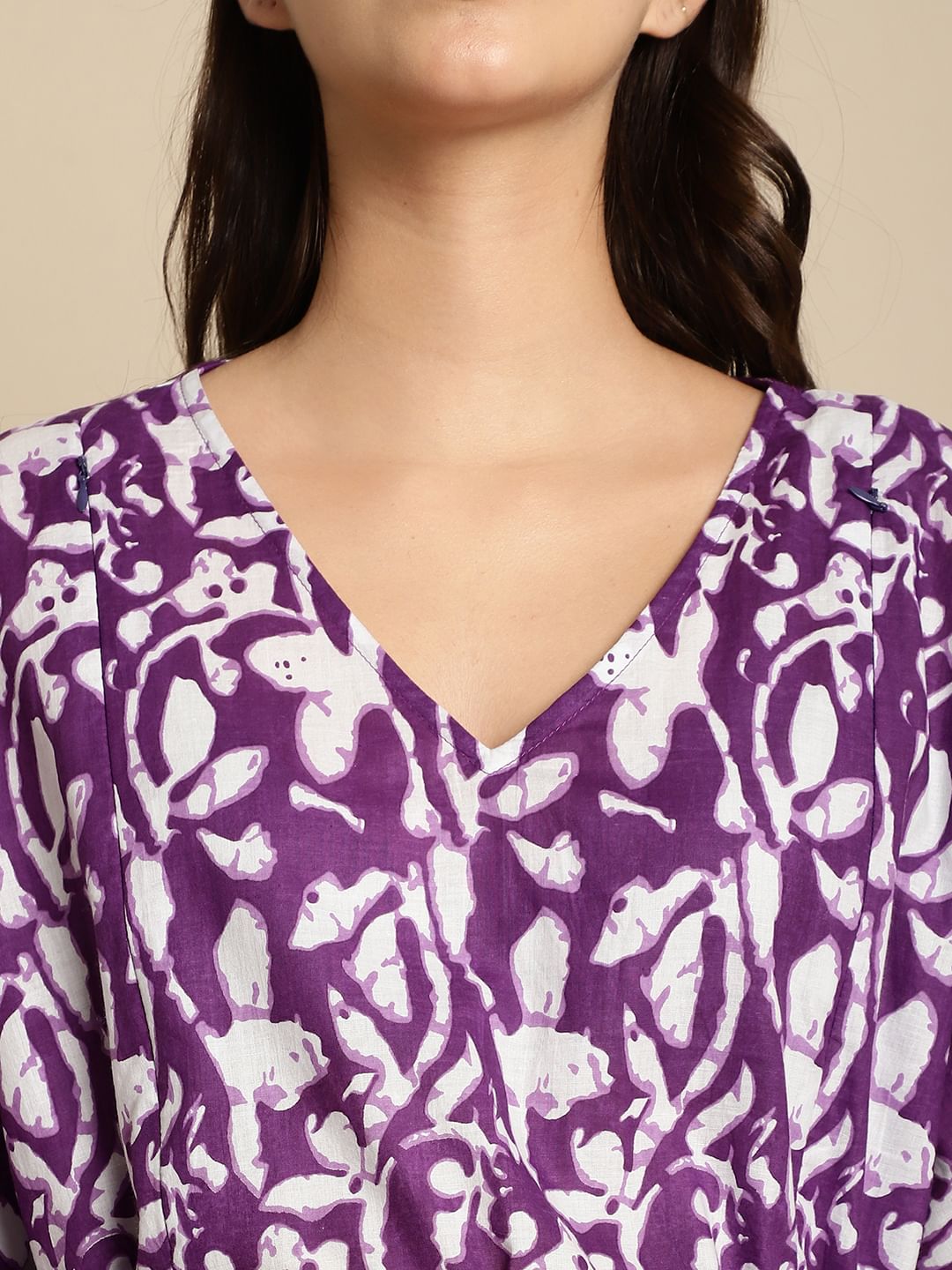 Purple Floral Cotton Maternity Kaftan