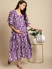 Purple Floral Cotton Maternity Kaftan
