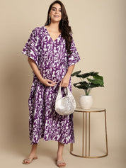Purple Floral Cotton Maternity Kaftan