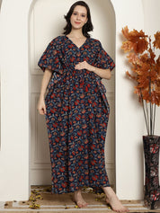 Navy Blue Cotton Maternity Kaftan