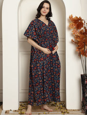 Navy Blue Cotton Maternity Kaftan
