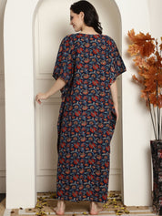 Navy Blue Cotton Maternity Kaftan