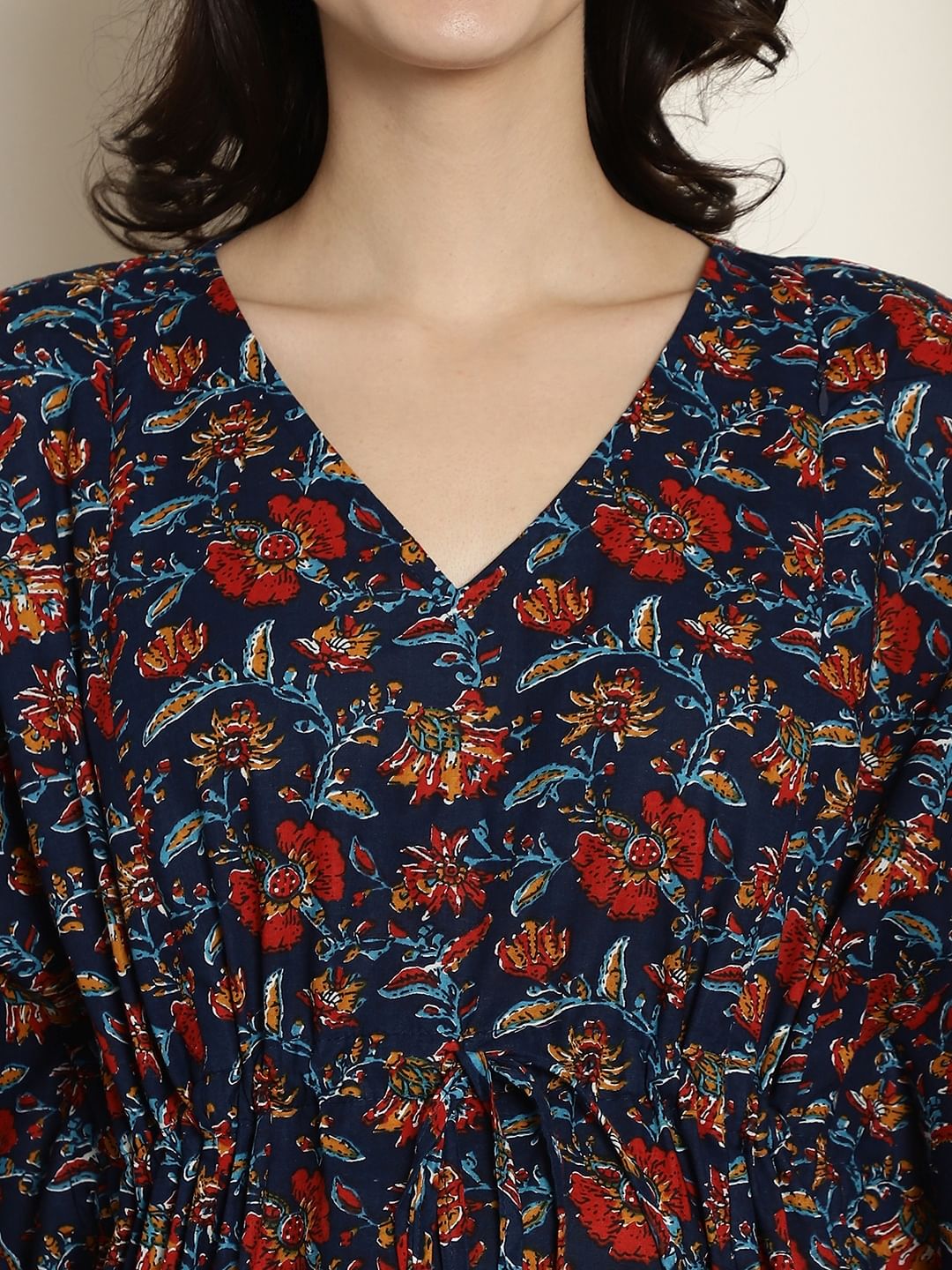 Navy Blue Cotton Maternity Kaftan