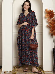 Navy Blue Cotton Maternity Kaftan