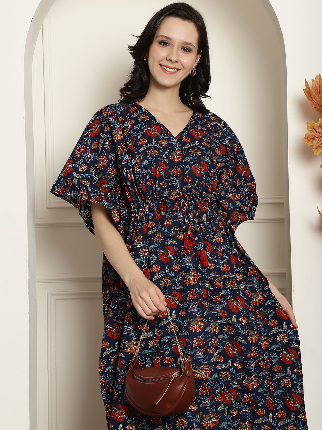 Navy Blue Cotton Maternity Kaftan