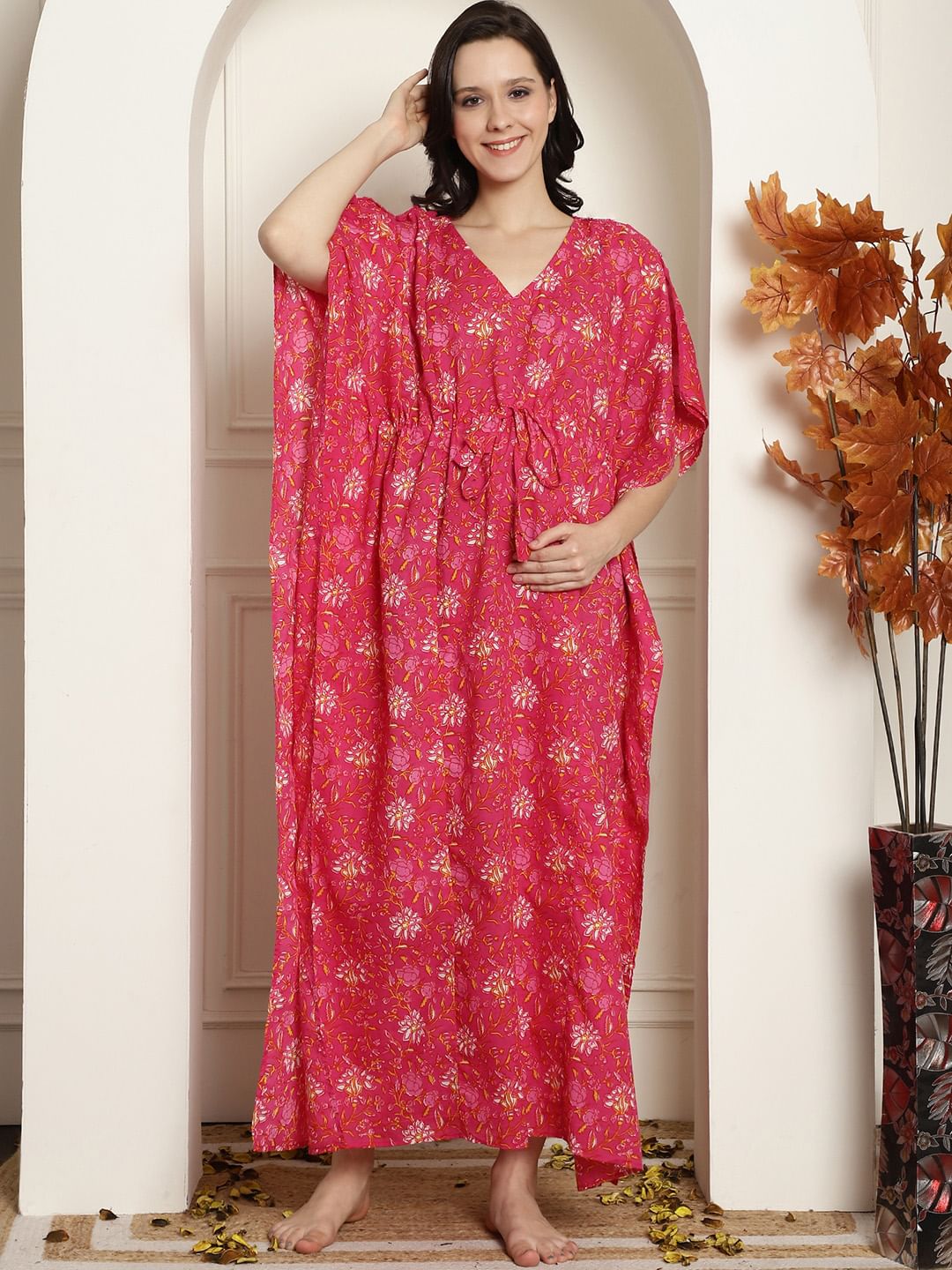 Pink Cotton Maternity Kaftan