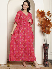 Pink Cotton Maternity Kaftan