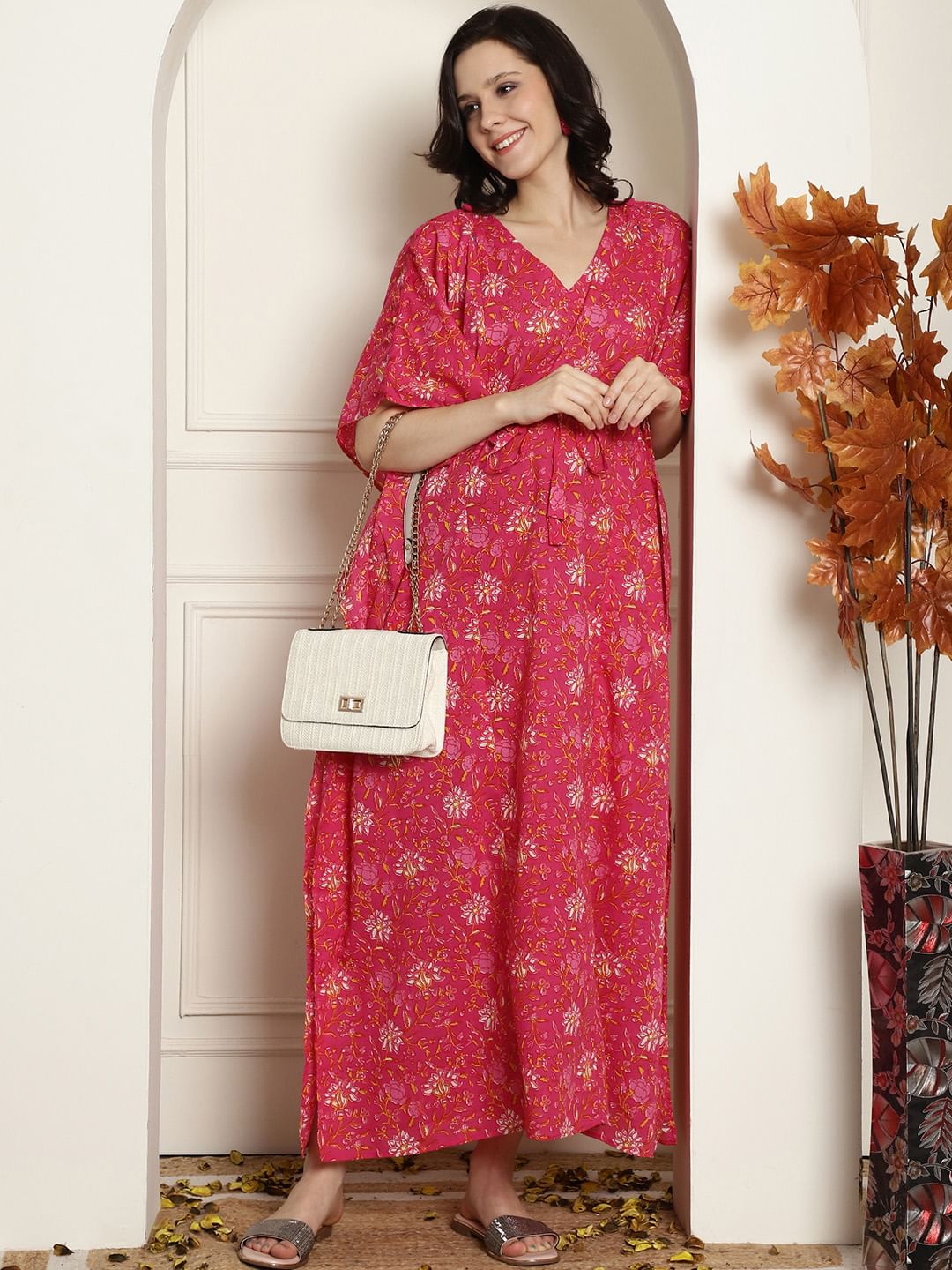 Pink Cotton Maternity Kaftan