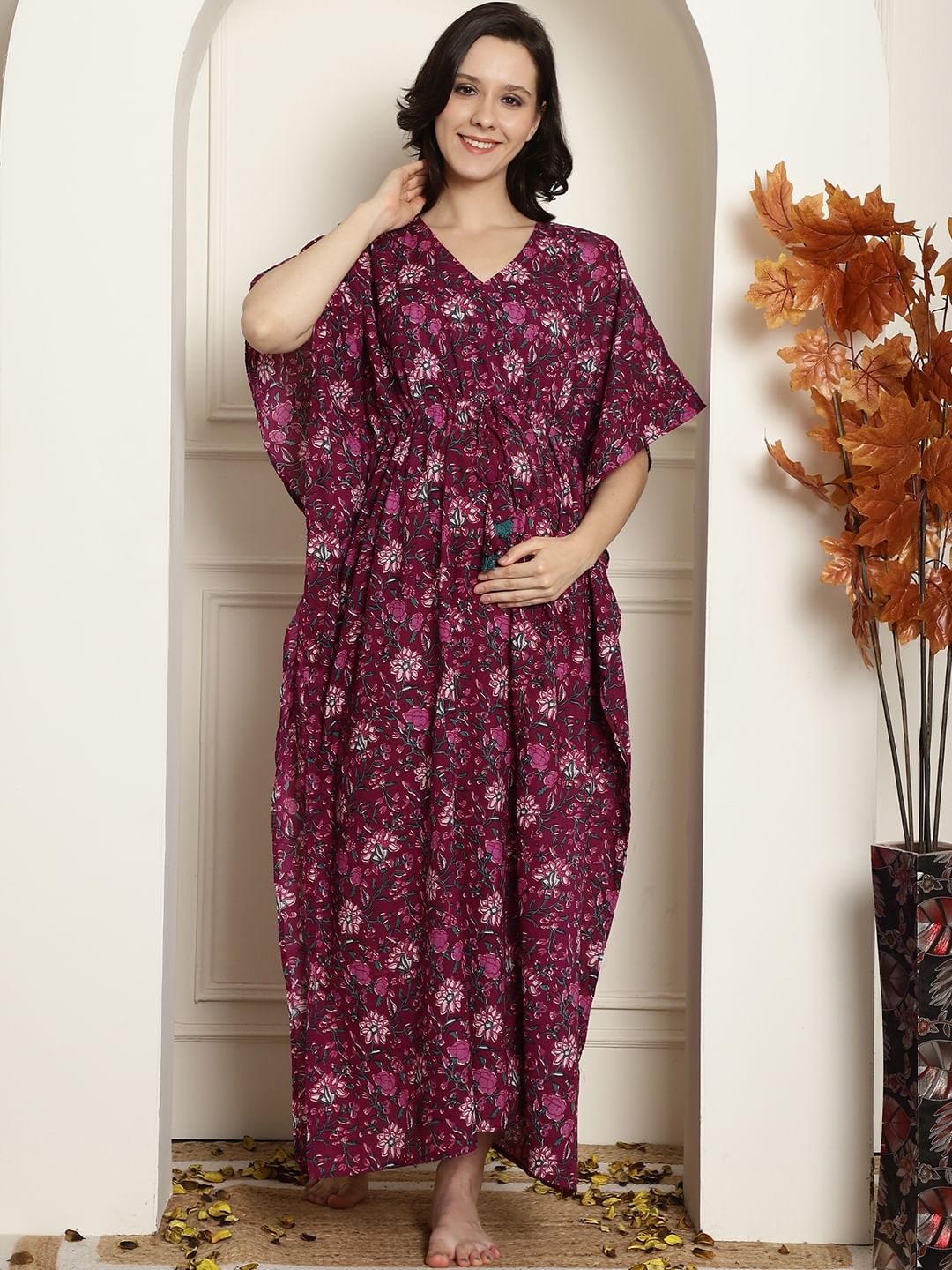 Purple Cotton Maternity Kaftan