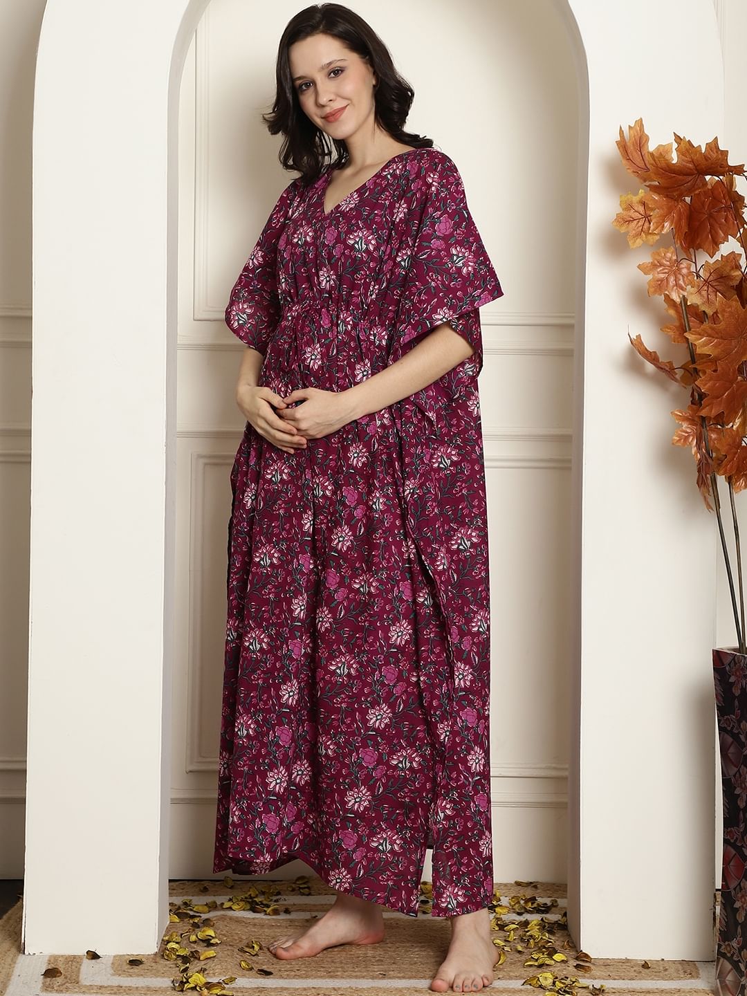 Purple Cotton Maternity Kaftan