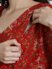 Red Floral Cotton Maternity Kaftan Nighty