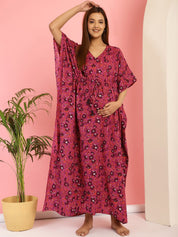 Cotton Floral Purple Maternity Feeding Kaftan