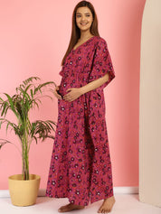 Cotton Floral Purple Maternity Feeding Kaftan