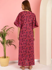 Cotton Floral Purple Maternity Feeding Kaftan