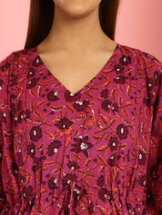 Cotton Floral Purple Maternity Feeding Kaftan