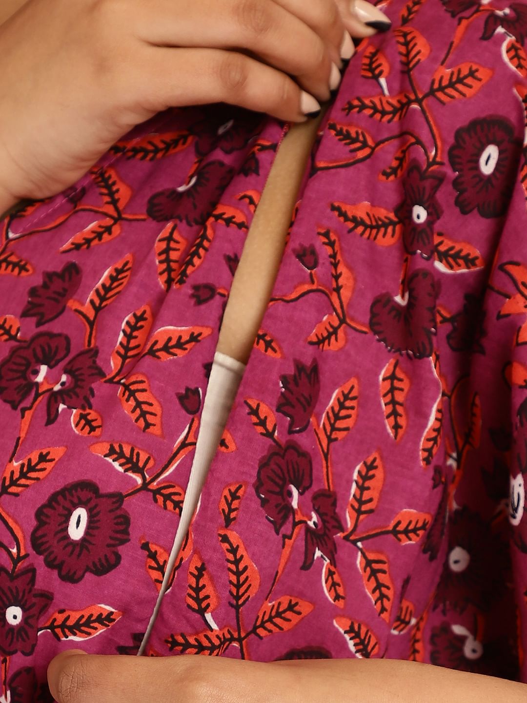 Cotton Floral Purple Maternity Feeding Kaftan