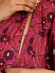 Cotton Floral Purple Maternity Feeding Kaftan