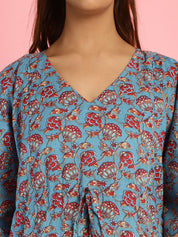 Cotton Floral Blue Maternity Feeding Kaftan