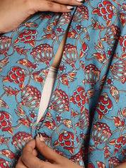 Cotton Floral Blue Maternity Feeding Kaftan