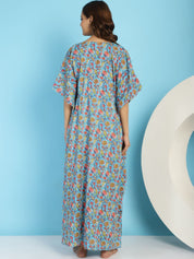 Cotton Floral Blue Maternity Feeding Kaftan
